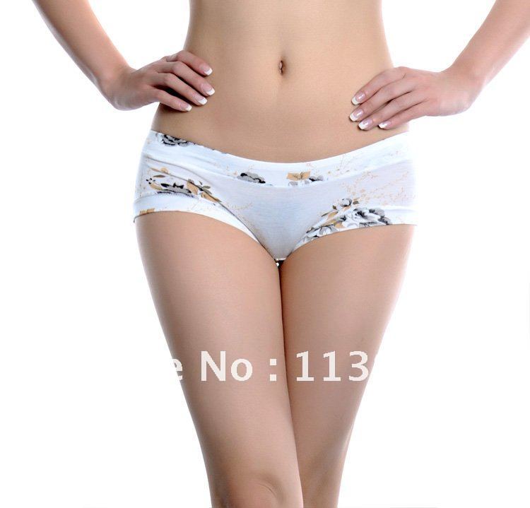 Free shipping Bamboo Fiber Panties Flowered Low Waist Women's Underwear Briefs Knickers