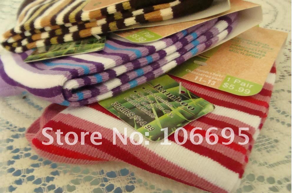 Free shipping Bamboo fiber women's socks striped color mix 10 pairs / lot