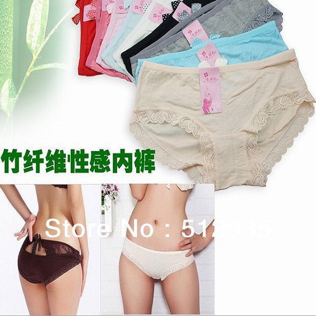 Free Shipping Bamboo Sexy Bowknot Lady's Briefs ,Fashion Lace Line Women Panties Beautiful Low Waist Underwear  #7211