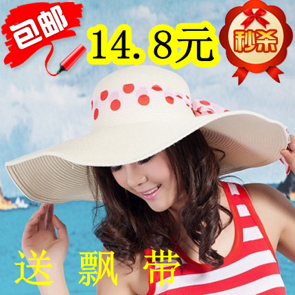 Free shipping Bandeaus sun hat summer beach cap thickening anti-uv sunbonnet sunscreen large-brimmed hat