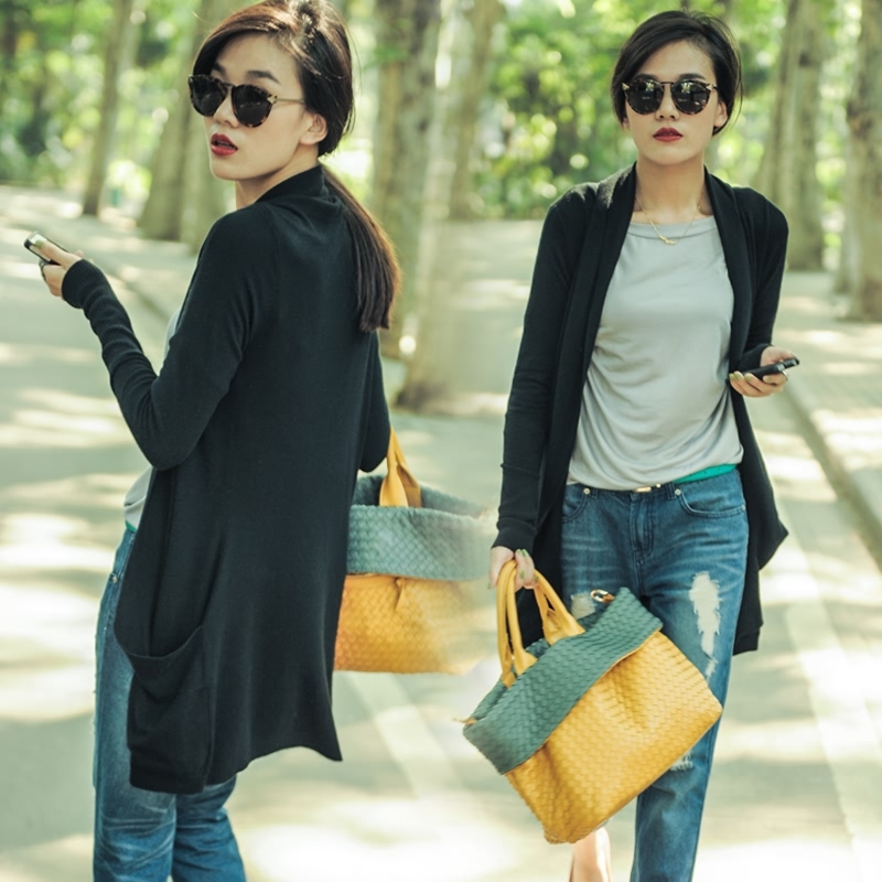 free shipping bargain Fashion cardigan long-sleeve cardigan female spring and autumn medium-long loose knitted sweater 78040