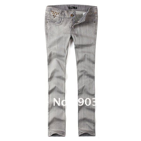 Free Shipping BASIC HOUSE Women Inlaid Metal Drill Straight jeans [3666]