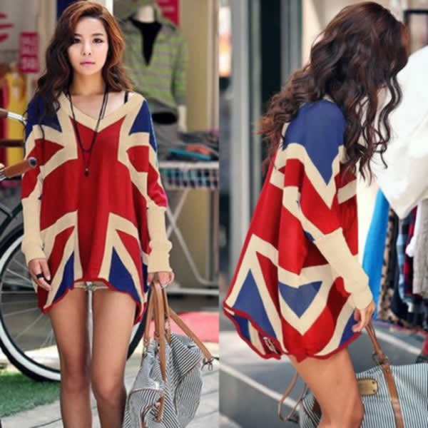 Free shipping bat sleeve loose plus size ladies casual knitting sweater print pullovers autumn new fashion