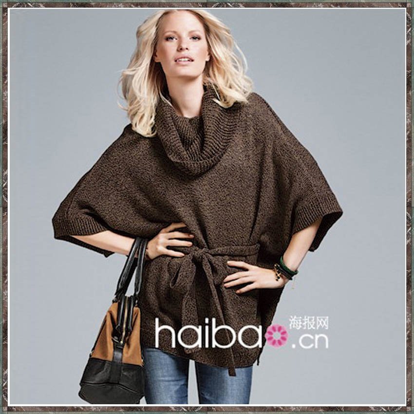 Free Shipping, Bat Sleeves Belt Knitted Pullover Sweater Women 7700