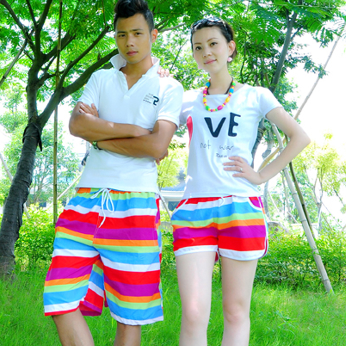 Free shipping Beach pants lovers shorts plus size women's shorts color stripe trousers shorts female