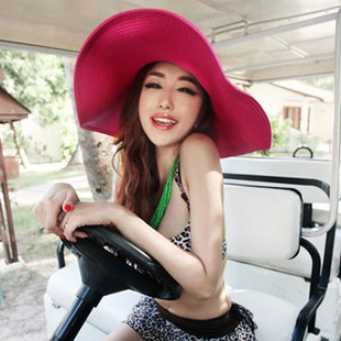Free shipping +Beach strawhat women's summer hat straw braid large brim sunbonnet big sun hat