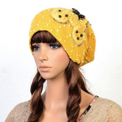 free shipping   bear pattern knit headgear two flowers
