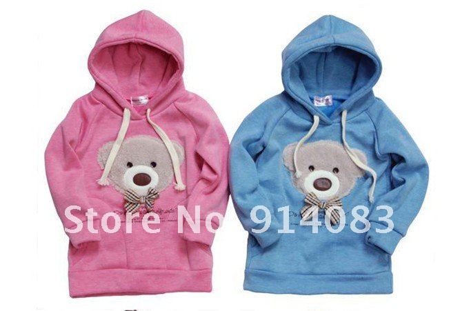 Free shipping bear Sweater Hoodie/kids clothes Lovely Girls Boys thick winter hoodie children warm coat Cartoon bear candy color