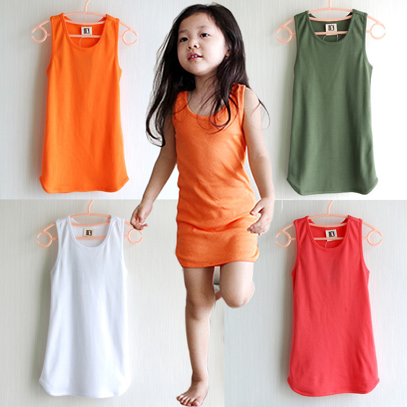free shipping Bearpaspas 100% summer cotton girls clothing design long tank dress long vest sleepwear 3202