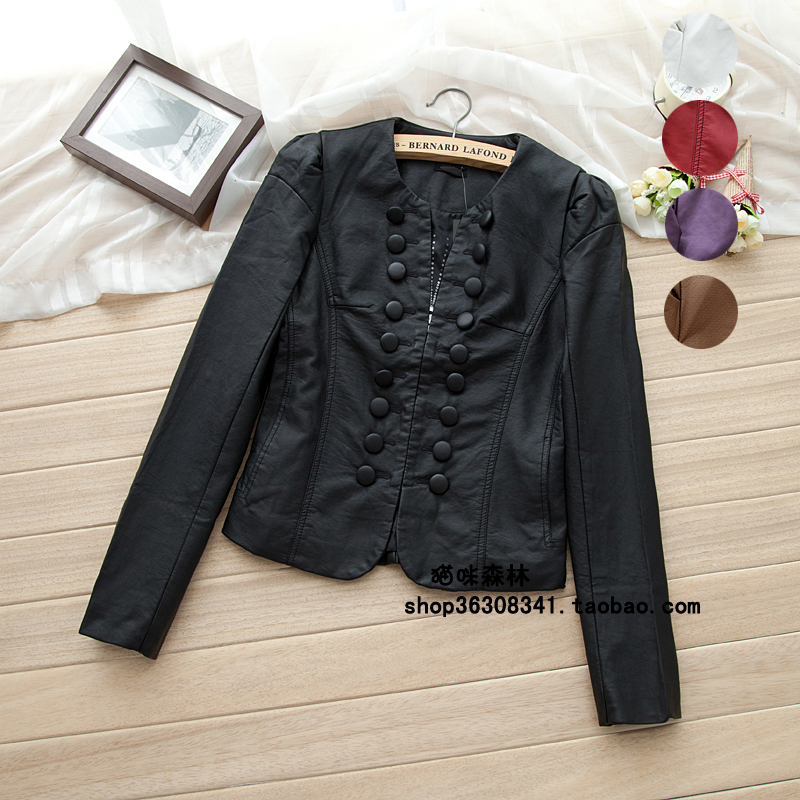free shipping Beautiful ! exquisite double breasted slim PU clothing 0.58kg