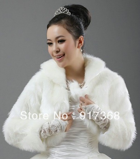 Free Shipping Beautiful free Ivory fake fur Wedding Jacket Shawl Wrap