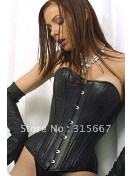 Free shipping beautiful LEATHER corset,lingerie sexy ,bustier,slim lift body shaper,a set 2pcs include corset +G-string