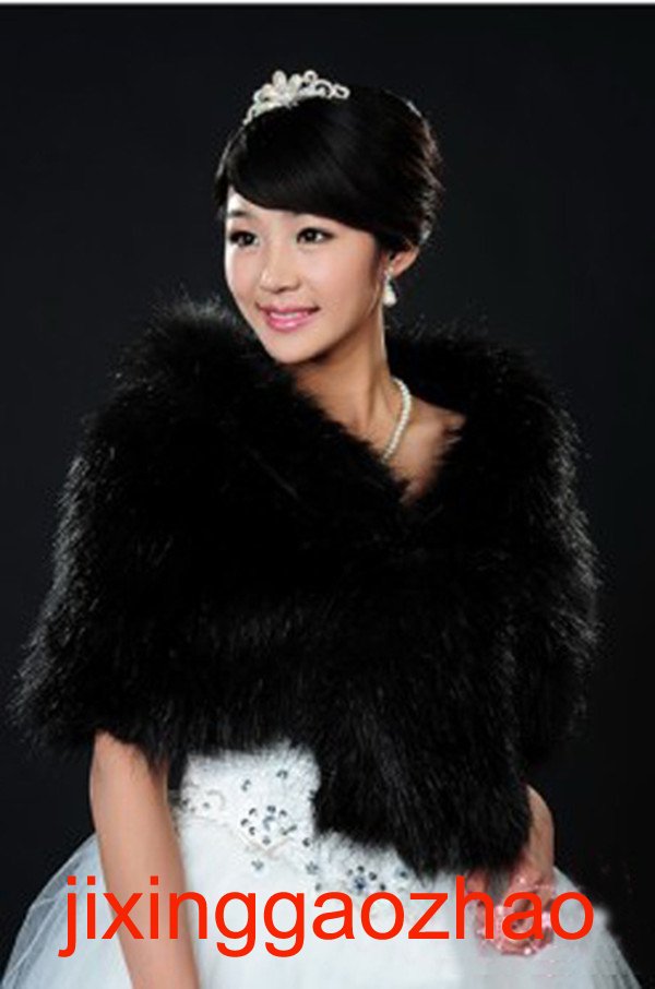 Free Shipping Beautiful! Man-made Black/ivory rabbit fur shawl bride shawls shrug jacket