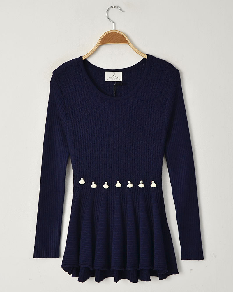 Free Shipping Beautiful rhinestone medium-long fashion all-match long-sleeve pullover sweater 3 wholesale