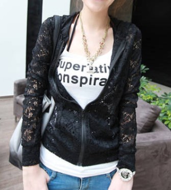 Free Shipping Beautiful sweet sun protection clothing lace shirt full lace coat LDX