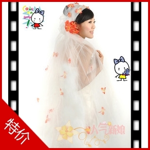 Free shipping Beautiful veil bridal veil wedding dress veil - bridal accessories ts619 red champagne