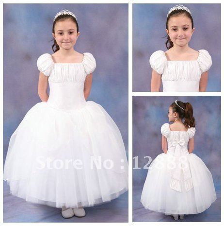 Free Shipping Beautiful White Custom Made Flower Girl Dresses Ball Gowns