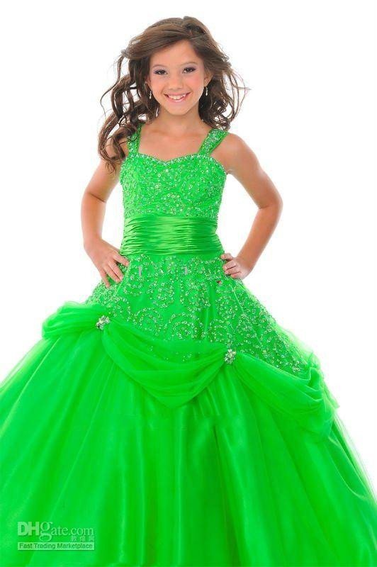 Free Shipping Beautifully Ball Gown Lovely Beaded Plum Green Floor-Length Flower Girl Dress