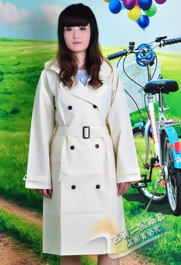 free shipping beige color 100% EVA eco-friendly fashion dust trench coat raincoat with poncho