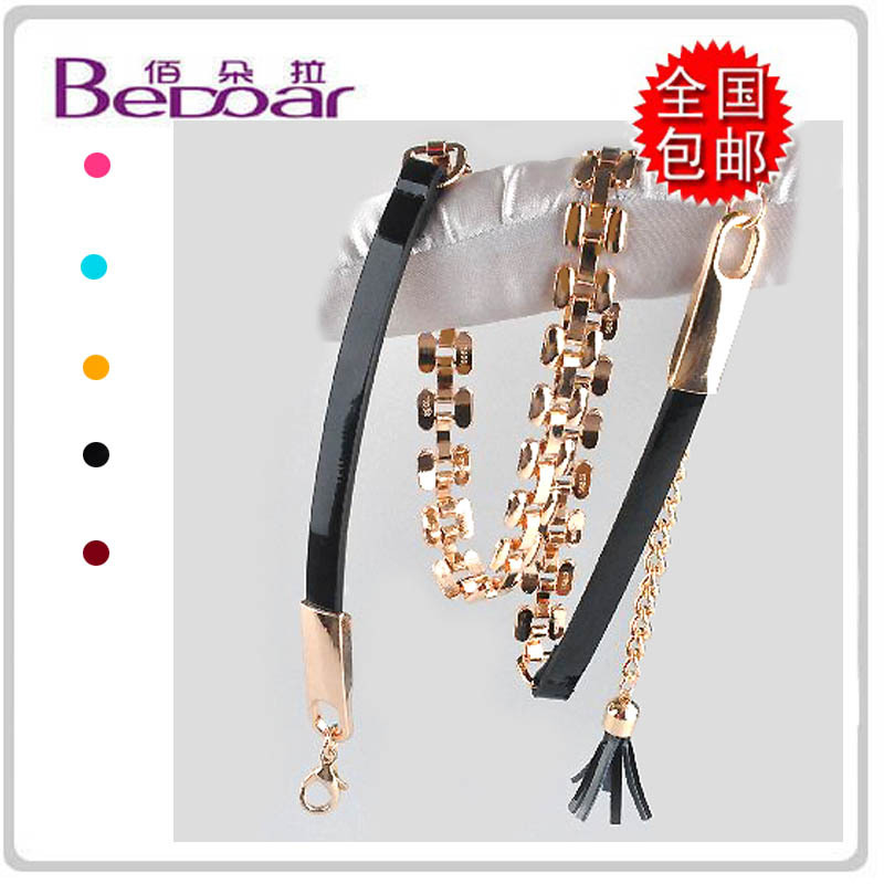 Free Shipping Belly chain female women's belt all-match fashion thin belt genuine leather decoration tassel metal