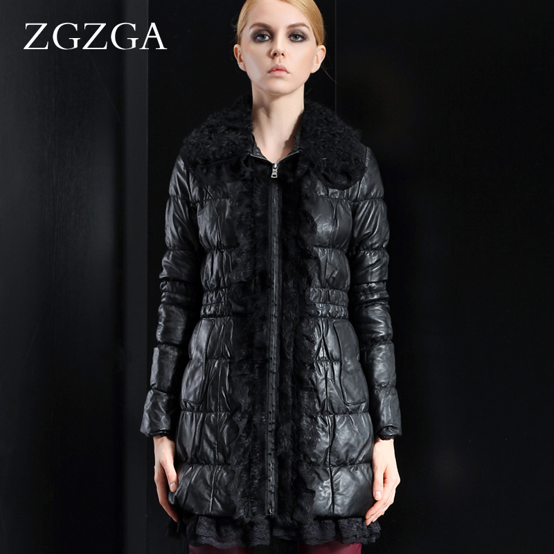 free shipping  berber fleece lace sheepskin genuine leather clothing women's long design slim outerwear