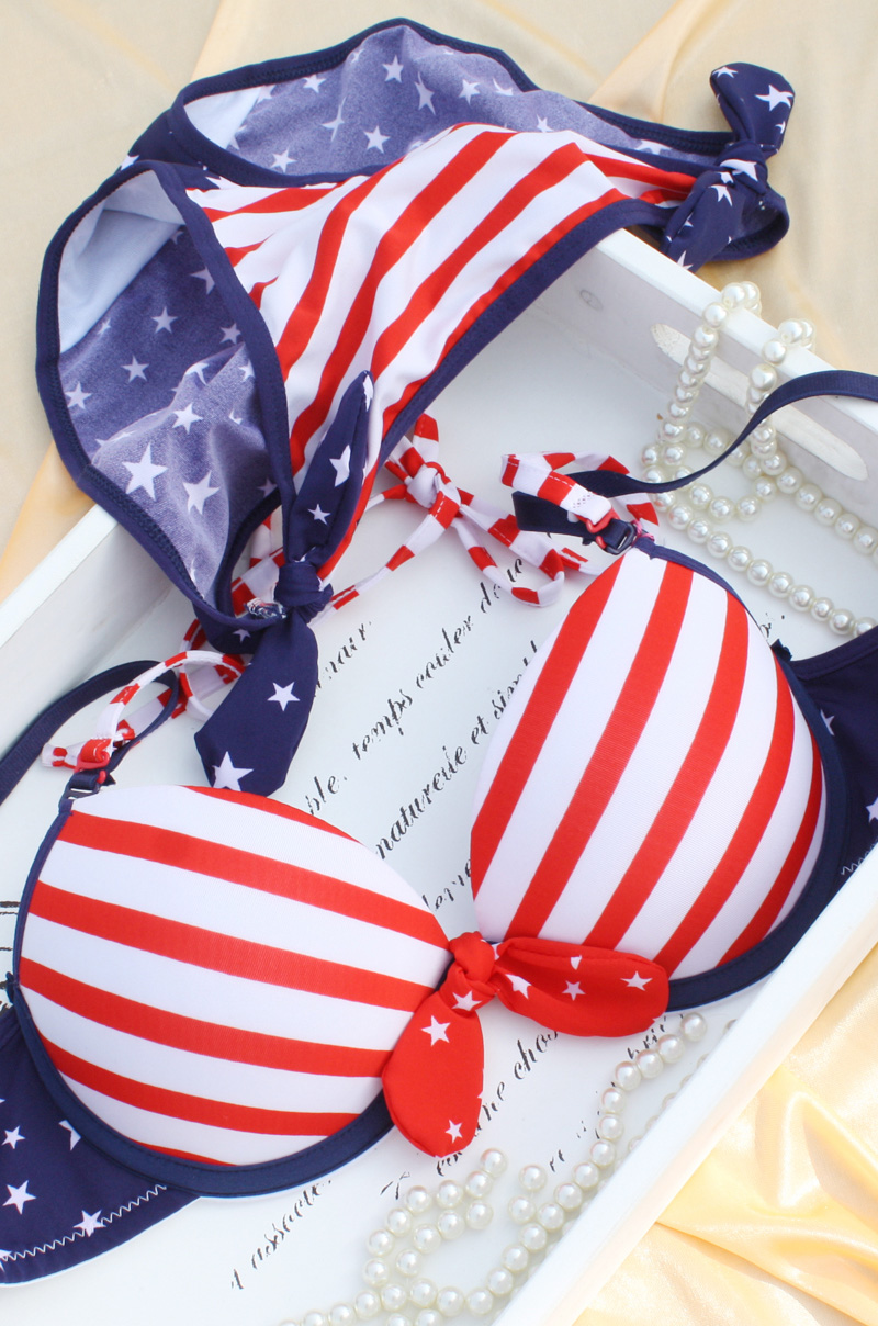 free shipping best cheap push up 2013  fashion navy style   underwear bra female set striped for women ladies
