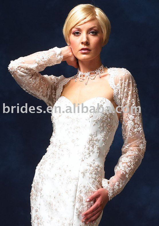 Free shipping best quality long sleeves with lace unique bridal jacket,bridal wedding bolero WJ719
