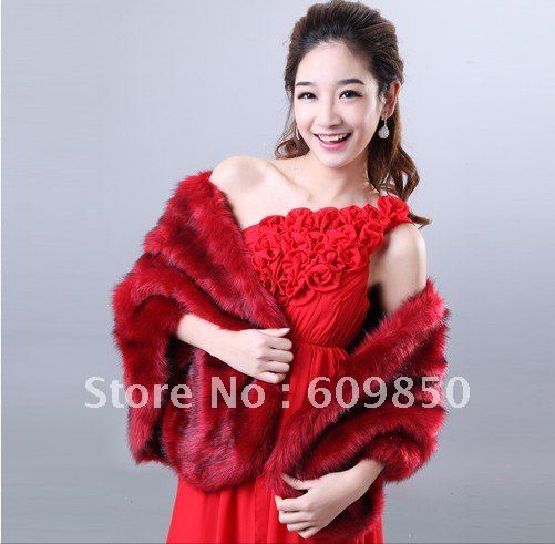 Free shipping  best seller  in stock  fashion  fur  red  bridal wedding  jacket