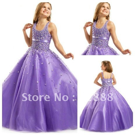 Free Shipping Best Selling Purple Organza Ball Gown Party Dress For Children