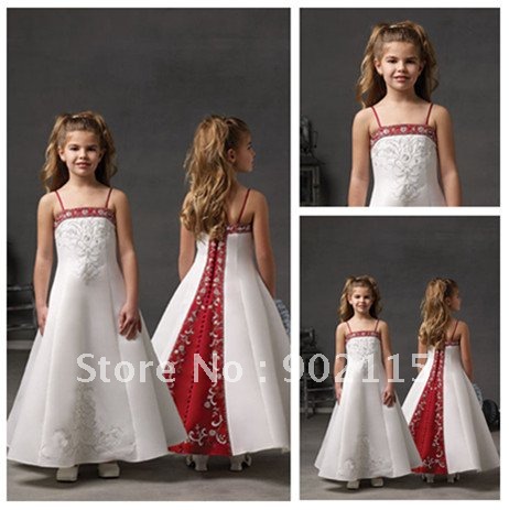 Free shipping Best Selling Spaghetti Straps Embroidery Communion Dresses For Girls