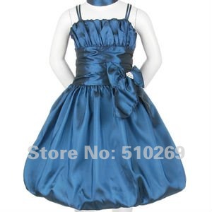 Free Shipping  Best Selling  Spaghetti Straps with a Bow Front Taffeta Flower Girl's Dresses / Child Dress/Ball Gown Dresses