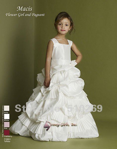 Free Shipping  Best Selling White Sleeveless Ruffled Taffeta Flower Girl's Dresses