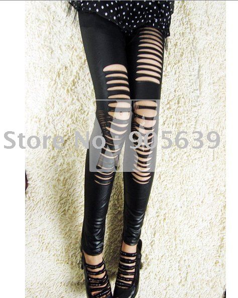 free shipping best selling women 9 of trousers anomaly of broken split women pants  tights pu leather leggings for women