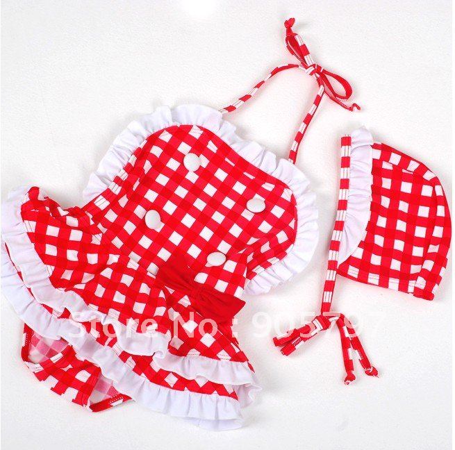Free shipping bikini swimwear for baby girls, red and white Checkered Plaid of White and Red HOT SELL!