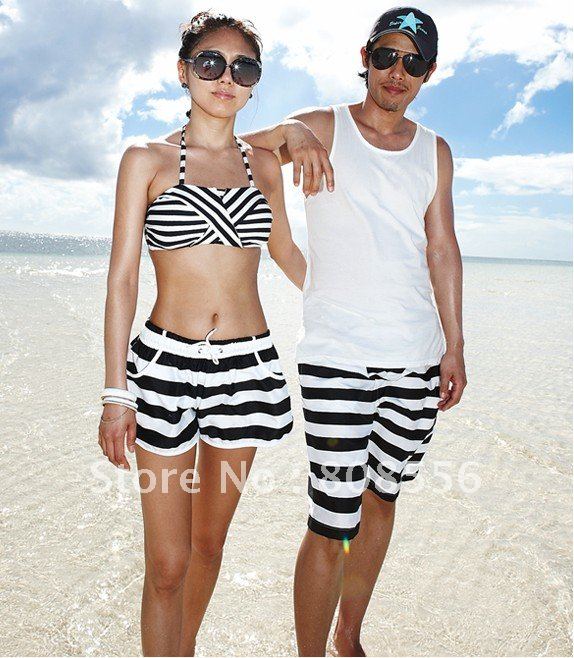Free Shipping black and white stripe couple beach pants women/men  trousers style lovers in stock