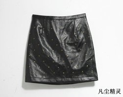 Free Shipping Black fashion leather skirt rivet short skirt miniskirt a 2013 spring PU