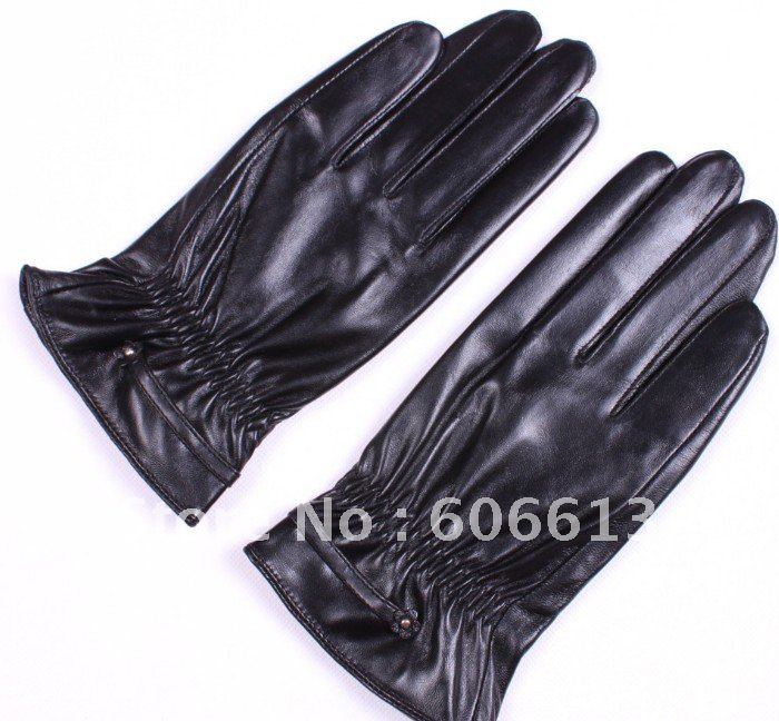 Free Shipping Black Full Finger Leather Gloves For Woman Fashion Warm Genuine leather gloves
