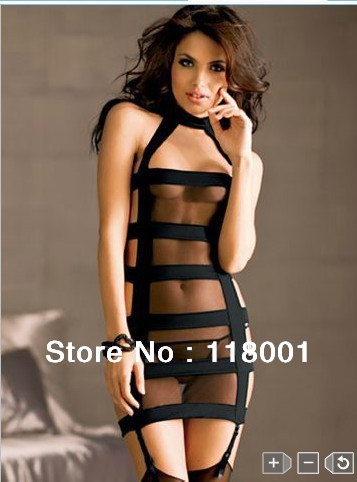 free shipping black hollow out gauce sexy nightgrow