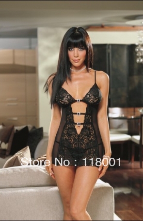 free shipping black lace sexy nightgrow or robe