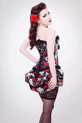 Free Shipping black laciness skull pleated tiebelt tight beauty care fashion royal vest 5257