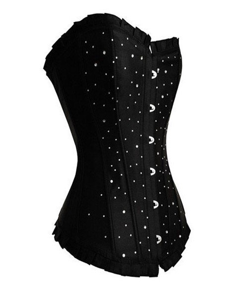 Free shipping!! Black Satin Boned Corset Bustier with Sparkly Stones 8153