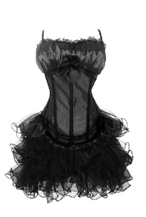 FREE SHIPPING! Black sexy corset Bustier G-String + Mini Skirt