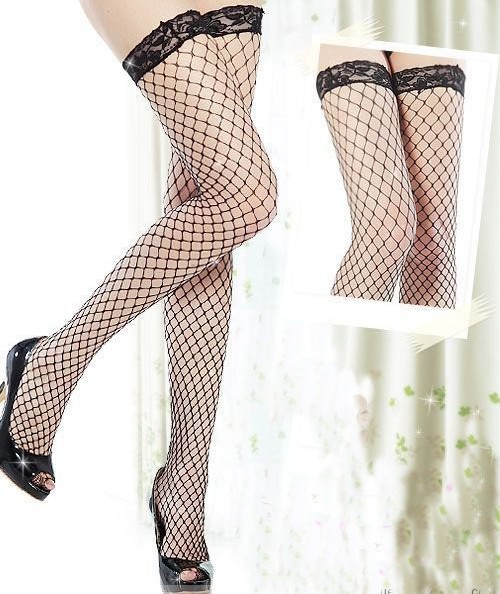 Free shipping black sexy the lace decoration fishnet stockings female socks