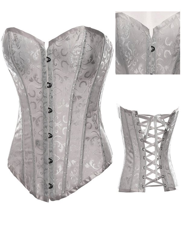 Free shipping  Black/White  lace up boned corset busiter  underwear bodyshaper+G-string S-2XL