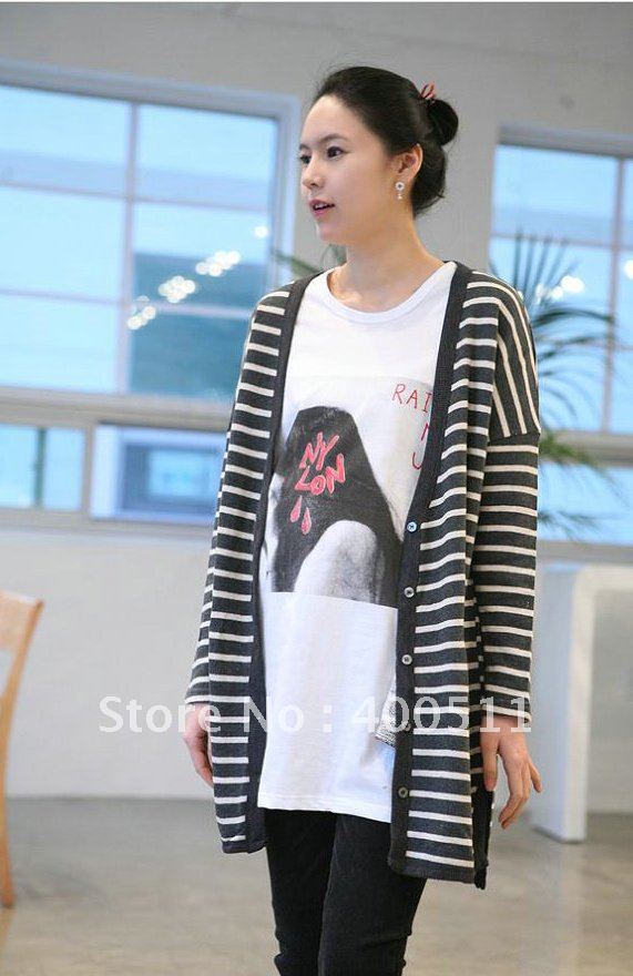 Free Shipping Black White Stripes Maternity Women Cardigan Coat, for Spring/Fall,  Fall Wear 429