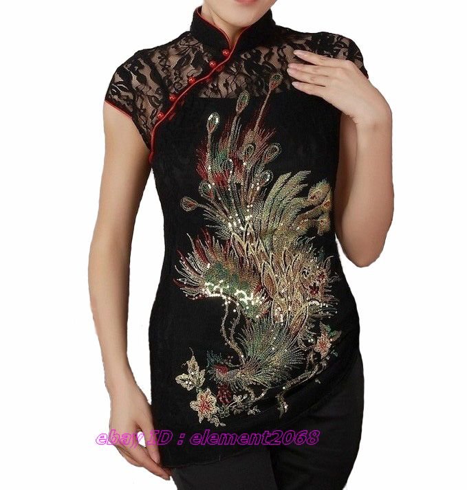 Free Shipping Black Women's Lace Embroider Shirt Top Phenix Wholesale and retail Size S M L XL XXL XXXL