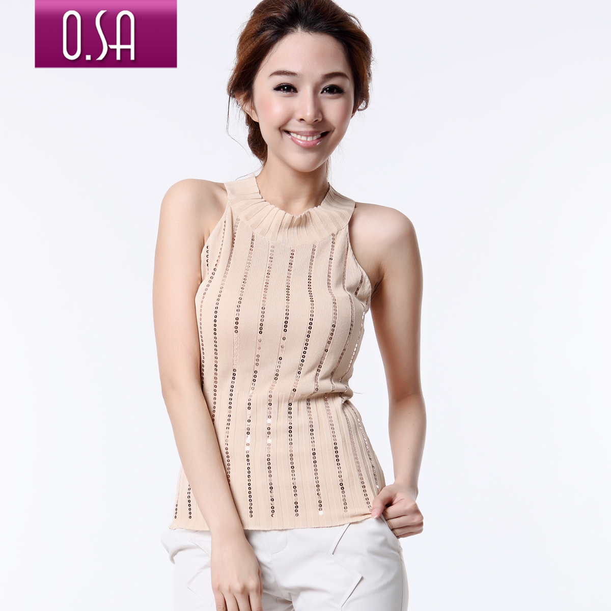 Free shipping Bling osa2012 summer paillette slim sleeveless vest thin sweater h22337