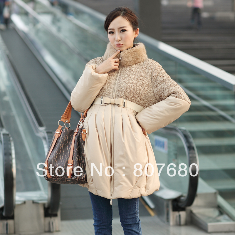 Free shipping Blmm 2012 winter high waist maternity clothing rabbit fur stand collar maternity overcoat