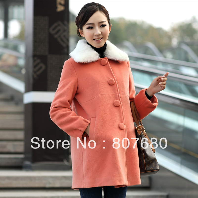 Free shipping Blmm 2012 winter maternity clothing rabbit fur cashmere turn-down collar maternity overcoat woolen coat
