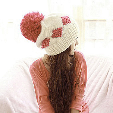 Free Shipping ! Blue plaid diamonds decoration women's autumn and winter knitted hat hair ball
